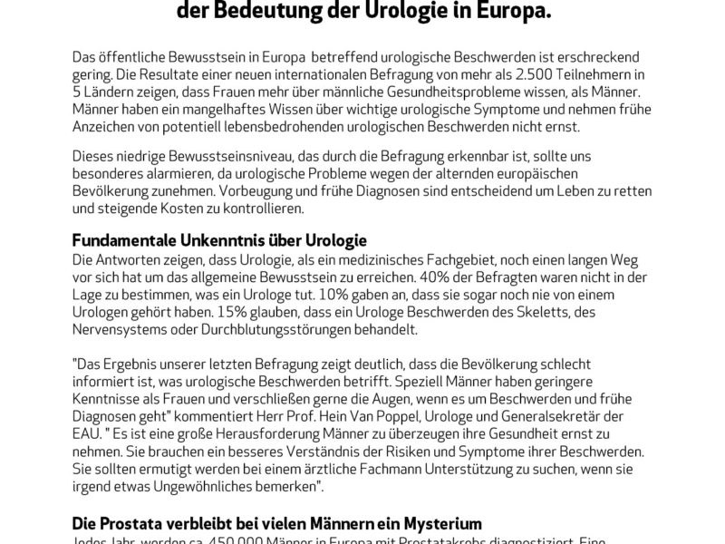 Presseaussendung der EAU (Europäische Gesellschaft für Urologie) vom 24.09.18